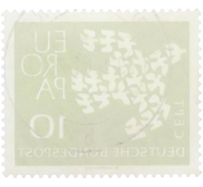 Почтовая марка 10 пфеннигов 1961 года Западная Германия (ФРГ) «Европейская конференция администраций почтовых служб и служб связи CEPT — Голуби» (Артикул: T11-36342) — Фото №2