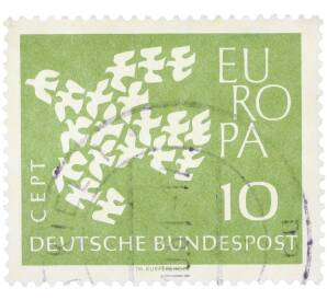 Почтовая марка 10 пфеннигов 1961 года Западная Германия (ФРГ) «Европейская конференция администраций почтовых служб и служб связи CEPT — Голуби» — Фото №1