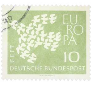 Почтовая марка 10 пфеннигов 1961 года Западная Германия (ФРГ) «Европейская конференция администраций почтовых служб и служб связи CEPT — Голуби» — Фото №1