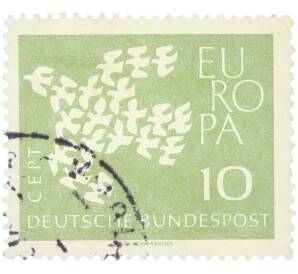 Почтовая марка 10 пфеннигов 1961 года Западная Германия (ФРГ) «Европейская конференция администраций почтовых служб и служб связи CEPT — Голуби» — Фото №1
