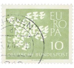 Почтовая марка 10 пфеннигов 1961 года Западная Германия (ФРГ) «Европейская конференция администраций почтовых служб и служб связи CEPT — Голуби» — Фото №1