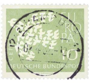 Почтовая марка 10 пфеннигов 1961 года Западная Германия (ФРГ) «Европейская конференция администраций почтовых служб и служб связи CEPT — Голуби» — Фото №1