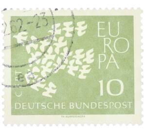 Почтовая марка 10 пфеннигов 1961 года Западная Германия (ФРГ) «Европейская конференция администраций почтовых служб и служб связи CEPT — Голуби» — Фото №1