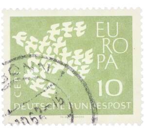 Почтовая марка 10 пфеннигов 1961 года Западная Германия (ФРГ) «Европейская конференция администраций почтовых служб и служб связи CEPT — Голуби» — Фото №1