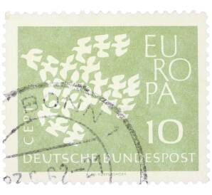 Почтовая марка 10 пфеннигов 1961 года Западная Германия (ФРГ) «Европейская конференция администраций почтовых служб и служб связи CEPT — Голуби» — Фото №1
