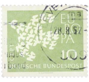 Почтовая марка 10 пфеннигов 1961 года Западная Германия (ФРГ) «Европейская конференция администраций почтовых служб и служб связи CEPT — Голуби» — Фото №1