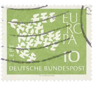 Почтовая марка 10 пфеннигов 1961 года Западная Германия (ФРГ) «Европейская конференция администраций почтовых служб и служб связи CEPT — Голуби» — Фото №1