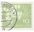 Почтовая марка 10 пфеннигов 1961 года Западная Германия (ФРГ) «Европейская конференция администраций почтовых служб и служб связи CEPT — Голуби» (Артикул: T11-36355) — Фото №1