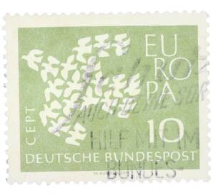 Почтовая марка 10 пфеннигов 1961 года Западная Германия (ФРГ) «Европейская конференция администраций почтовых служб и служб связи CEPT — Голуби» — Фото №1