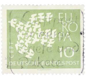 Почтовая марка 10 пфеннигов 1961 года Западная Германия (ФРГ) «Европейская конференция администраций почтовых служб и служб связи CEPT — Голуби» — Фото №1