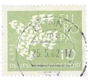 Почтовая марка 10 пфеннигов 1961 года Западная Германия (ФРГ) «Европейская конференция администраций почтовых служб и служб связи CEPT — Голуби» — Фото №1