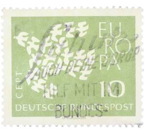 Почтовая марка 10 пфеннигов 1961 года Западная Германия (ФРГ) «Европейская конференция администраций почтовых служб и служб связи CEPT — Голуби» — Фото №1