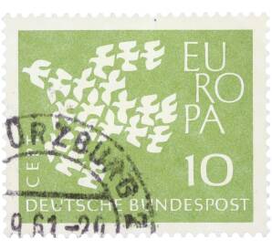 Почтовая марка 10 пфеннигов 1961 года Западная Германия (ФРГ) «Европейская конференция администраций почтовых служб и служб связи CEPT — Голуби» — Фото №1