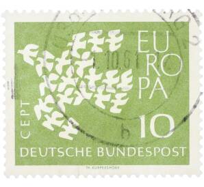 Почтовая марка 10 пфеннигов 1961 года Западная Германия (ФРГ) «Европейская конференция администраций почтовых служб и служб связи CEPT — Голуби» — Фото №1