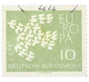 Почтовая марка 10 пфеннигов 1961 года Западная Германия (ФРГ) «Европейская конференция администраций почтовых служб и служб связи CEPT — Голуби» — Фото №1