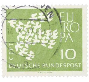 Почтовая марка 10 пфеннигов 1961 года Западная Германия (ФРГ) «Европейская конференция администраций почтовых служб и служб связи CEPT — Голуби» — Фото №1