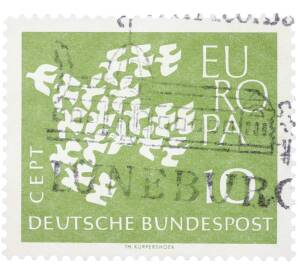 Почтовая марка 10 пфеннигов 1961 года Западная Германия (ФРГ) «Европейская конференция администраций почтовых служб и служб связи CEPT — Голуби» — Фото №1