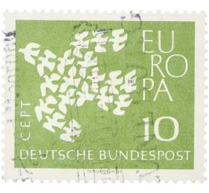 Почтовая марка 10 пфеннигов 1961 года Западная Германия (ФРГ) «Европейская конференция администраций почтовых служб и служб связи CEPT — Голуби» — Фото №1