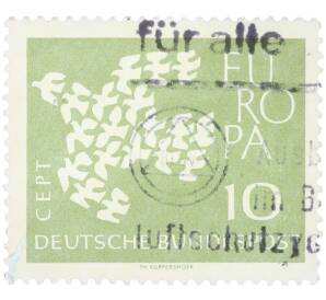 Почтовая марка 10 пфеннигов 1961 года Западная Германия (ФРГ) «Европейская конференция администраций почтовых служб и служб связи CEPT — Голуби» — Фото №1