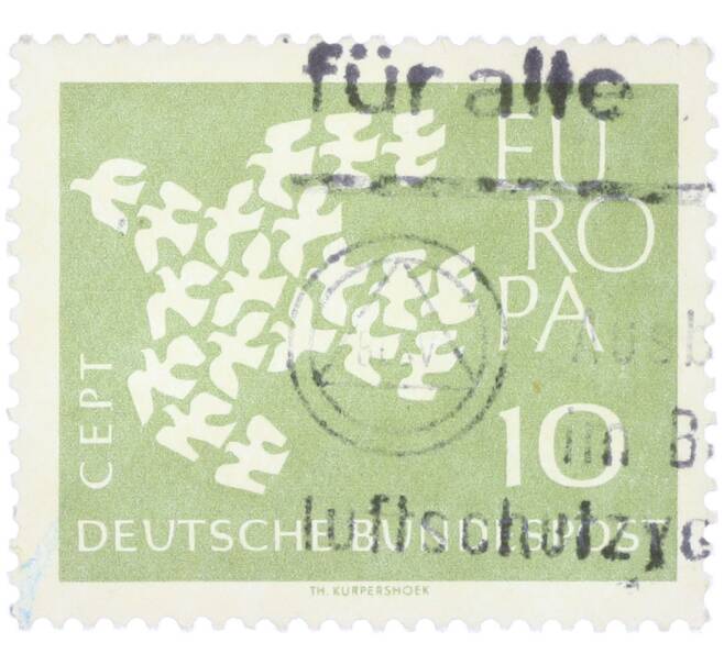 Почтовая марка 10 пфеннигов 1961 года Западная Германия (ФРГ) «Европейская конференция администраций почтовых служб и служб связи CEPT — Голуби» (Артикул: T11-36369) — Фото №1