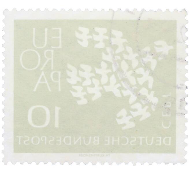 Почтовая марка 10 пфеннигов 1961 года Западная Германия (ФРГ) «Европейская конференция администраций почтовых служб и служб связи CEPT — Голуби» (Артикул: T11-36371) — Фото №2