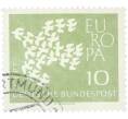 Почтовая марка 10 пфеннигов 1961 года Западная Германия (ФРГ) «Европейская конференция администраций почтовых служб и служб связи CEPT — Голуби» (Артикул: T11-36376) — Фото №1