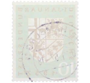 Почтовая марка 10 пфеннигов 1957 года Западная Германия (ФРГ) «Реинтеграция Саарской области в состав ФРГ» — Фото №2