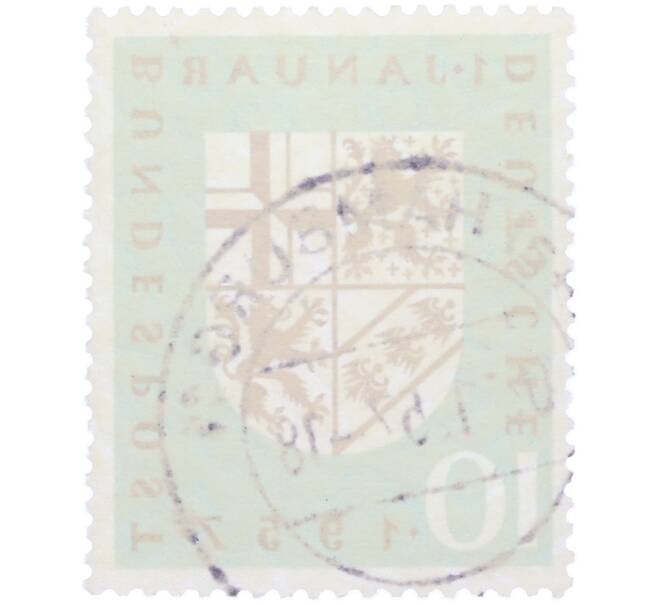 Почтовая марка 10 пфеннигов 1957 года Западная Германия (ФРГ) «Реинтеграция Саарской области в состав ФРГ» (Артикул: T11-36402) — Фото №2