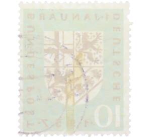Почтовая марка 10 пфеннигов 1957 года Западная Германия (ФРГ) «Реинтеграция Саарской области в состав ФРГ» — Фото №2