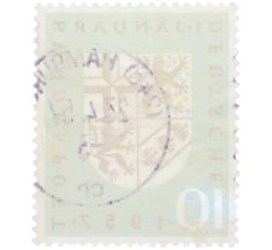 Почтовая марка 10 пфеннигов 1957 года Западная Германия (ФРГ) «Реинтеграция Саарской области в состав ФРГ» — Фото №2