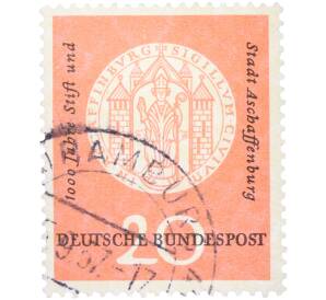 Почтовая марка 20 пфеннигов 1957 года Западная Германия (ФРГ) «Городская печать Ашаффенбурга» — Фото №1