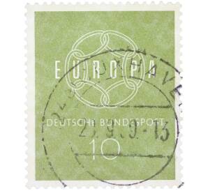 Почтовая марка 10 пфеннигов 1959 года Западная Германия (ФРГ) «Европейская конференция администраций почтовых служб и служб связи CEPT — Цепь» — Фото №1