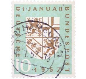 Почтовая марка 10 пфеннигов 1957 года Западная Германия (ФРГ) «Реинтеграция Саарской области в состав ФРГ» — Фото №1