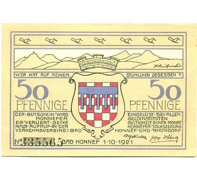 Банкнота 50 пфеннигов 1921 года Германия — Бад-Хоннеф (Нотгельд) (Артикул: K10-12483) — Фото №2
