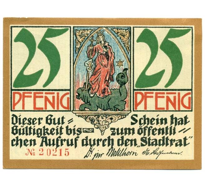 Банкнота 25 пфеннигов 1921 года Германия — Кала (Нотгельд) (Артикул: K10-12517) — Фото №1