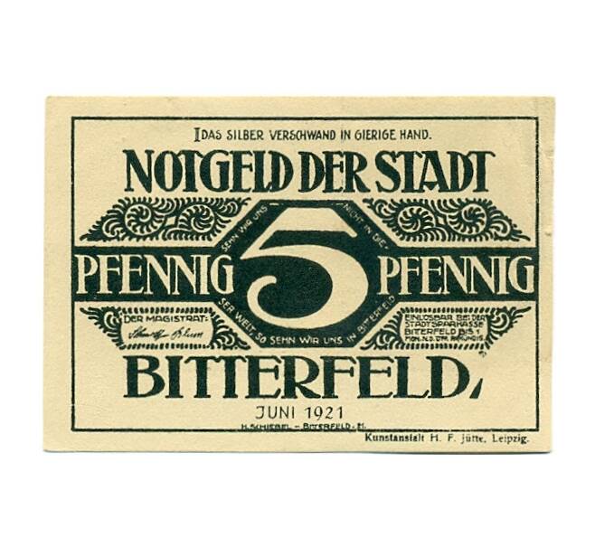 Банкнота 5 пфеннигов 1921 года Германия — Биттерфельд (Нотгельд) (Артикул: K10-12528) — Фото №1