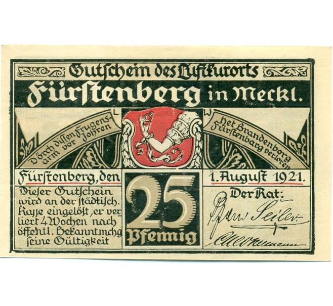 Банкнота 25 пфеннигов 1921 года Германия — Фюрстенберг (Нотгельд) (Артикул: K10-12529) — Фото №1
