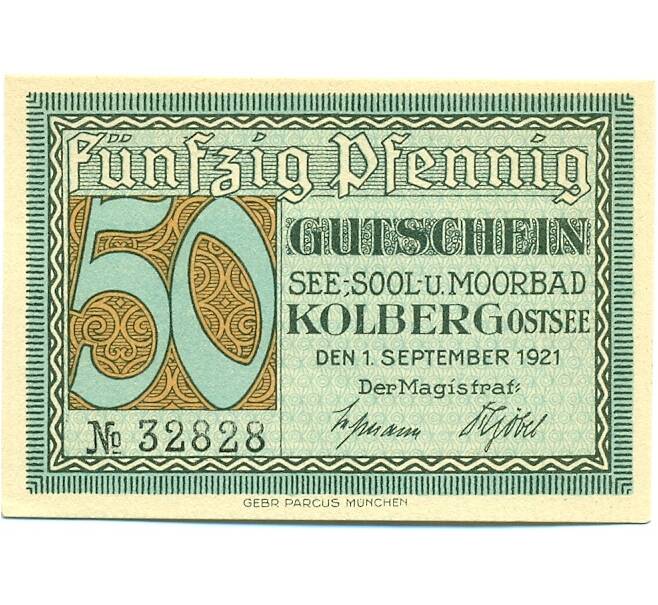 Банкнота 50 пфеннигов 1921 года Германия — Колобжег (Нотгельд) (Артикул: K10-12544) — Фото №1