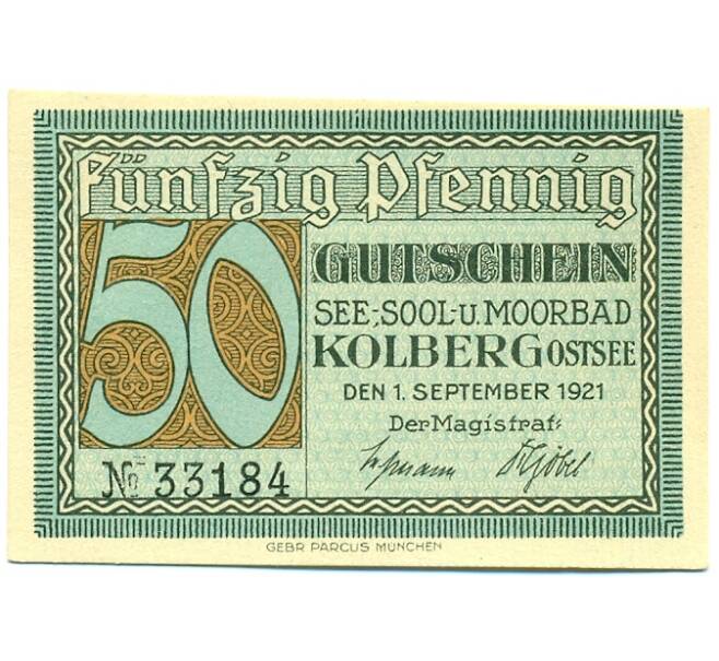 Банкнота 50 пфеннигов 1921 года Германия — Колобжег (Нотгельд) (Артикул: K10-12545) — Фото №1