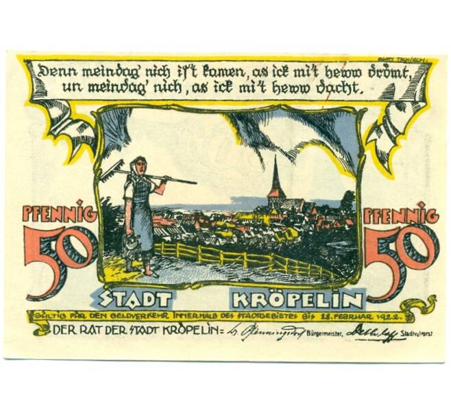 Банкнота 50 пфеннигов 1921 года Германия — Крепелин (Нотгельд) (Артикул: K10-12548) — Фото №1