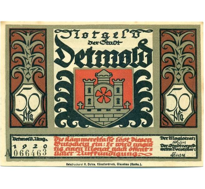 Банкнота 50 пфеннигов 1921 года Германия — Детмольд (Нотгельд) (Артикул: K10-12559) — Фото №1