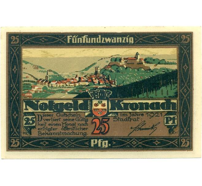 Банкнота 25 пфеннигов 1921 года Германия — Кронах (Нотгельд) (Артикул: K10-12574) — Фото №2