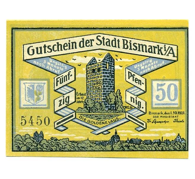 Банкнота 50 пфеннигов 1921 года Германия — Бисмарк (Нотгельд) (Артикул: K10-12593) — Фото №1