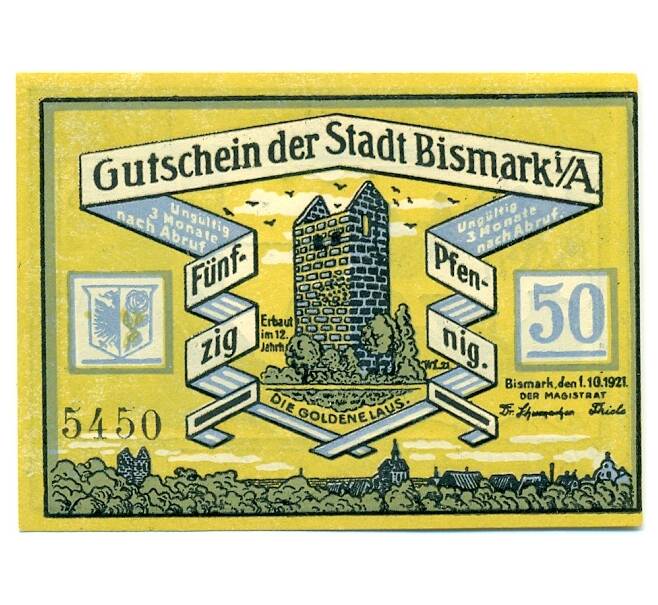 Банкнота 50 пфеннигов 1921 года Германия — Бисмарк (Нотгельд) (Артикул: K10-12595) — Фото №1