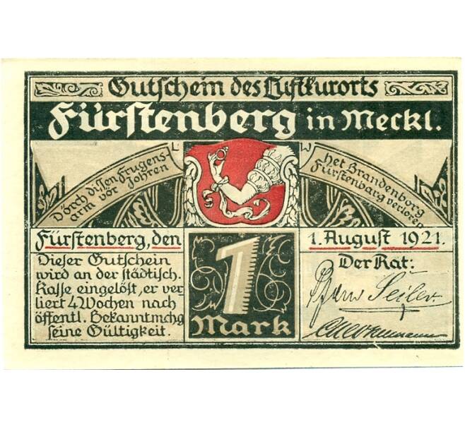 Банкнота 1 марка 1921 года Германия — Фюрстенберг (Нотгельд) (Артикул: K10-12602) — Фото №1