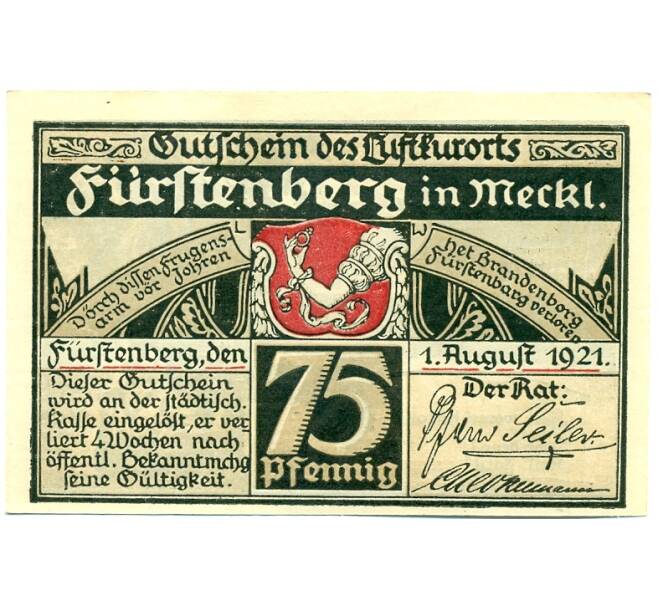 Банкнота 75 пфеннигов 1921 года Германия — Фюрстенберг (Нотгельд) (Артикул: K10-12603) — Фото №1