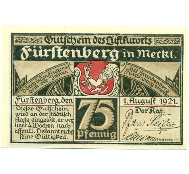 Банкнота 75 пфеннигов 1921 года Германия — Фюрстенберг (Нотгельд) (Артикул: K10-12604) — Фото №1