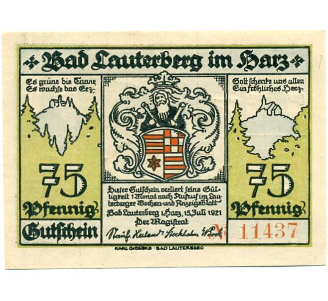 Банкнота 75 пфеннигов 1921 года Германия — Бад-Лаутерберг (Нотгельд) (Артикул: K10-12613) — Фото №2