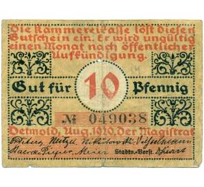 10 пфеннигов 1920 года Германия — Детмольд (Нотгельд) — Фото №1