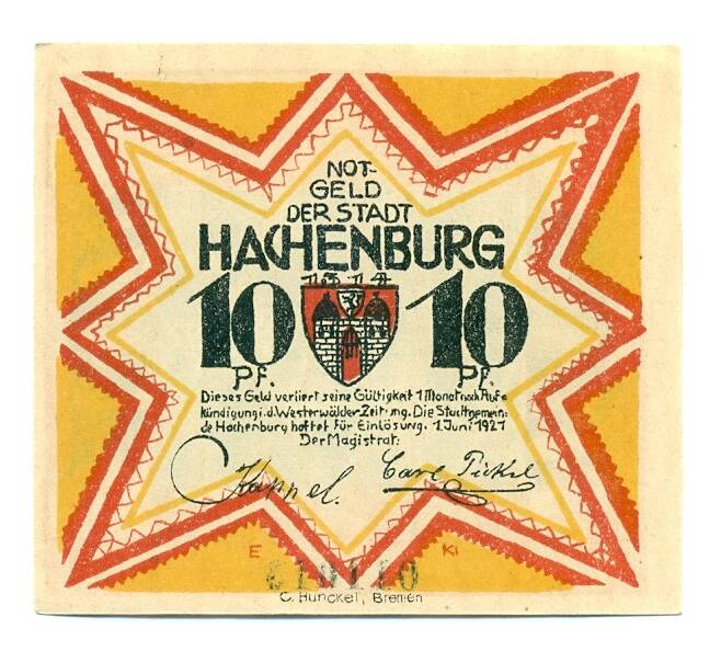 Банкнота 10 пфеннигов 1921 года Германия — Хахенбург (Нотгельд) (Артикул: K10-12625) — Фото №1